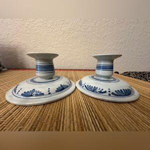 Delft Williamsburg Restoration Candleholders 4.5” Blue And White Set Of 2